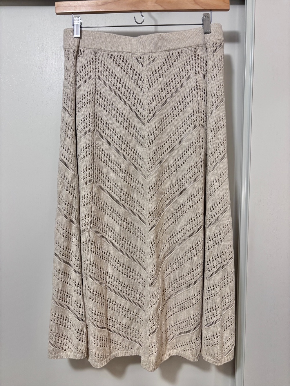 Coastal Maxi Skirt Size XL Boho Chic Crochet Open Knit Old Money Comfy Lined - Picture 3 of 7